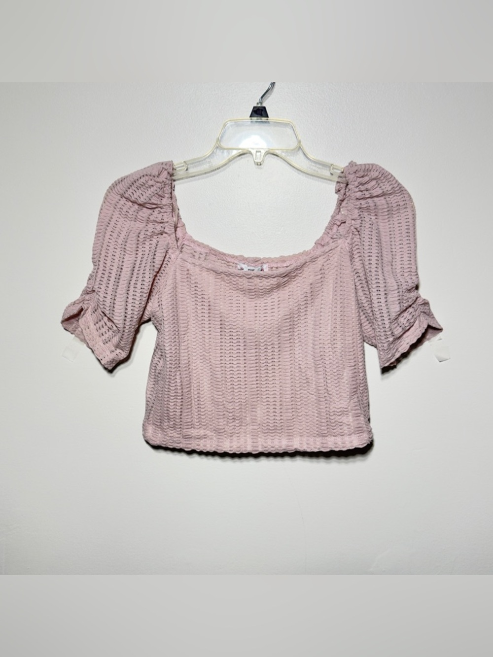 Pink Coquette Smocked Crop Top  Size M Puff Sleeve Y2K Soft Girl Stretch Cottage